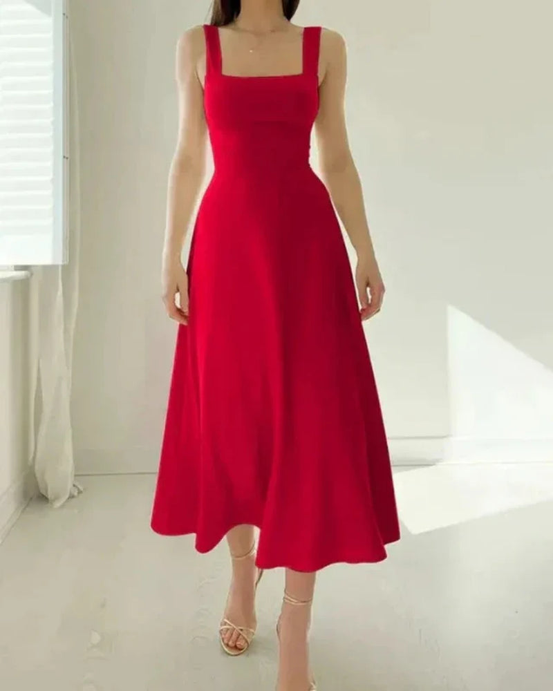 Elina | Damen Elegantes Midi Abendkleid Mit Trägern