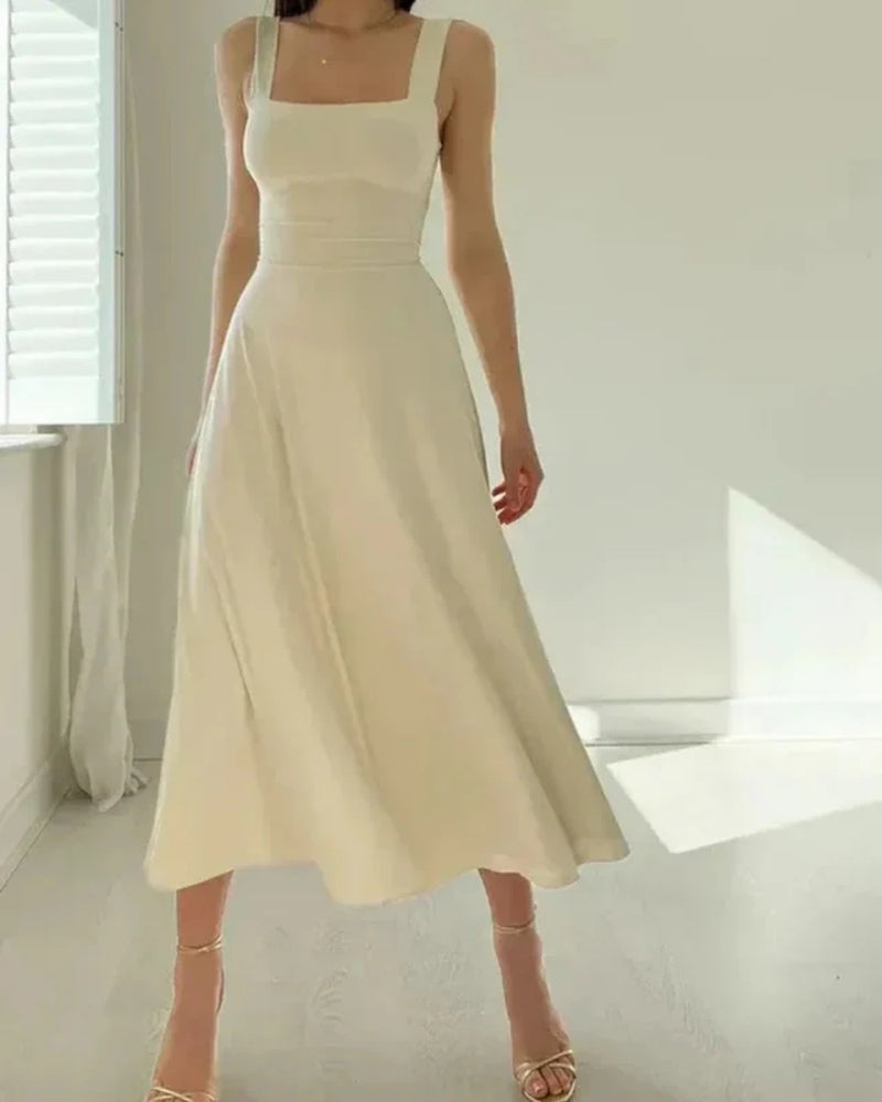 Elina | Damen Elegantes Midi Abendkleid Mit Trägern