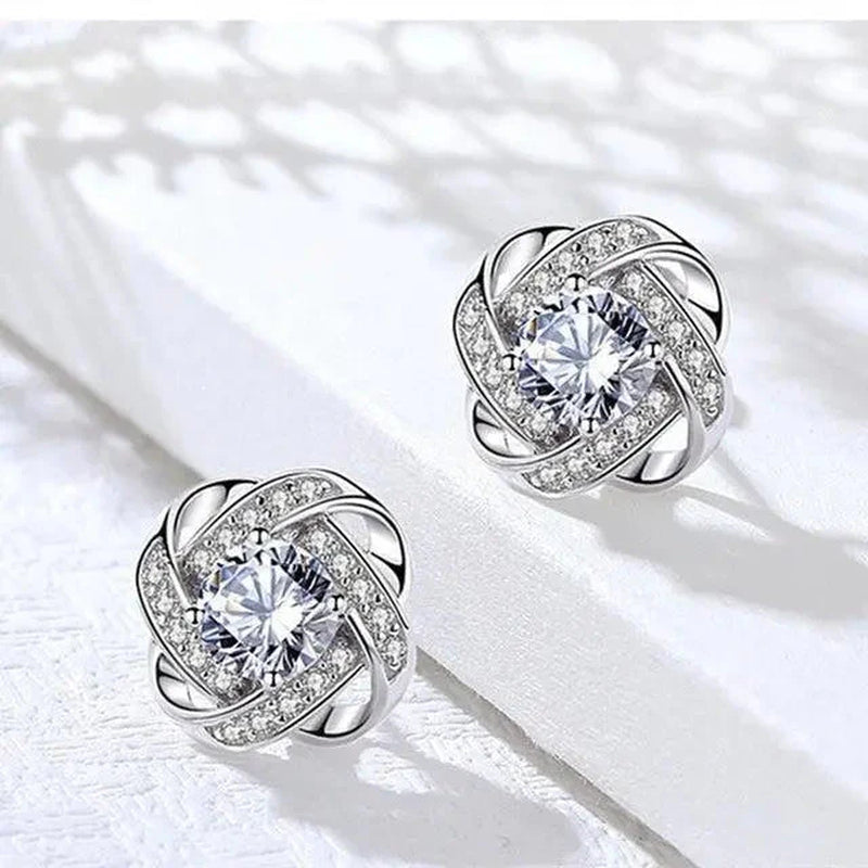 Gold Spiral Floral Crystal Stud Earrings
