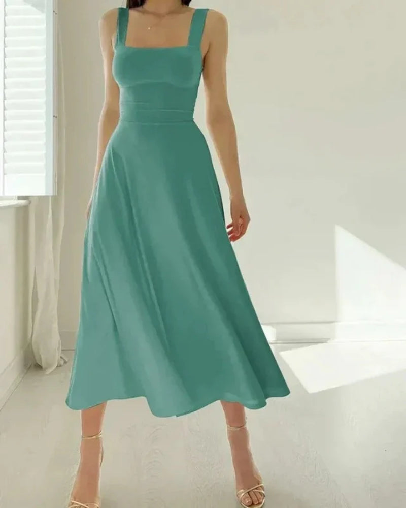 Elina | Damen Elegantes Midi Abendkleid Mit Trägern