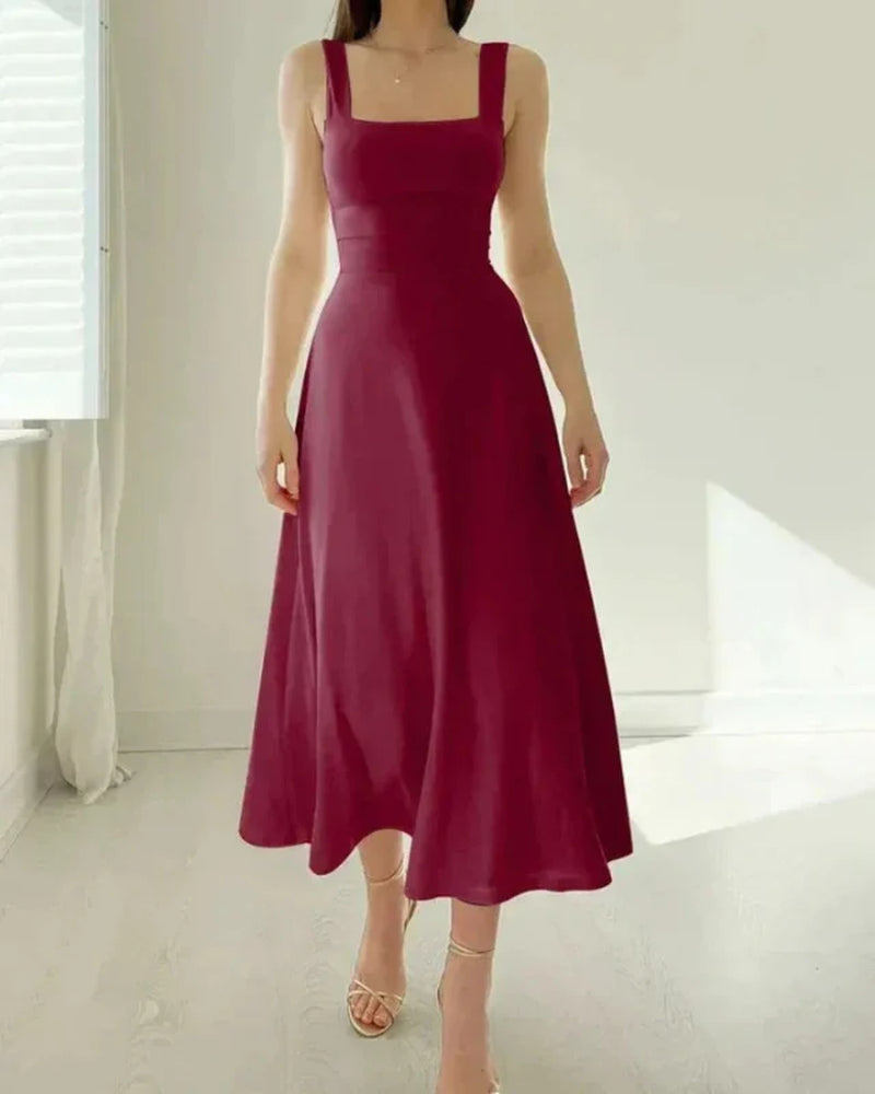 Elina | Damen Elegantes Midi Abendkleid Mit Trägern