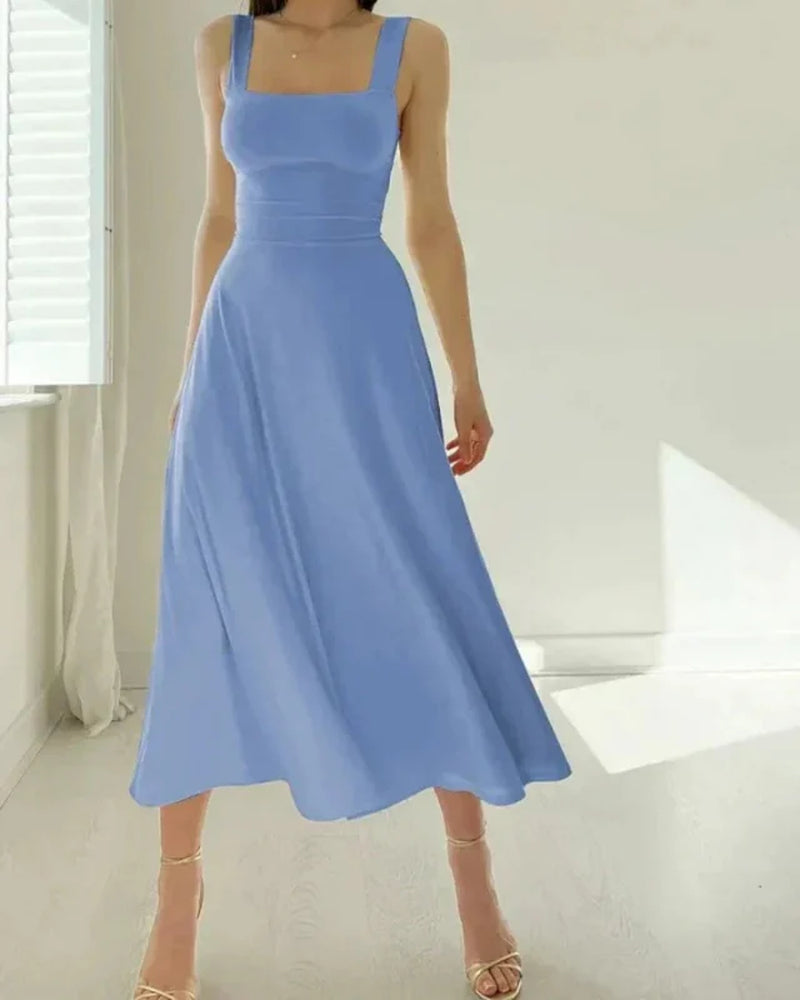 Elina | Damen Elegantes Midi Abendkleid Mit Trägern
